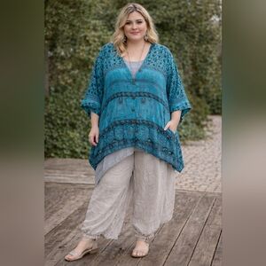 Indie Boho Elephant Print Lagenlook Tunic Top 1X Cotton Oversized Festival Chore